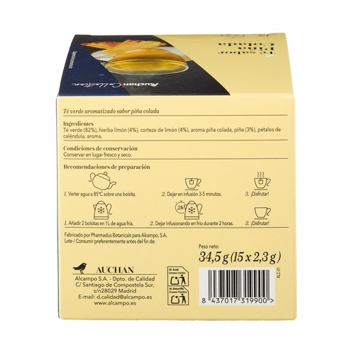 PRODUCTO ALCAMPO Collection Té verde con sabor a piña colada 15 uds. 34,5 g.