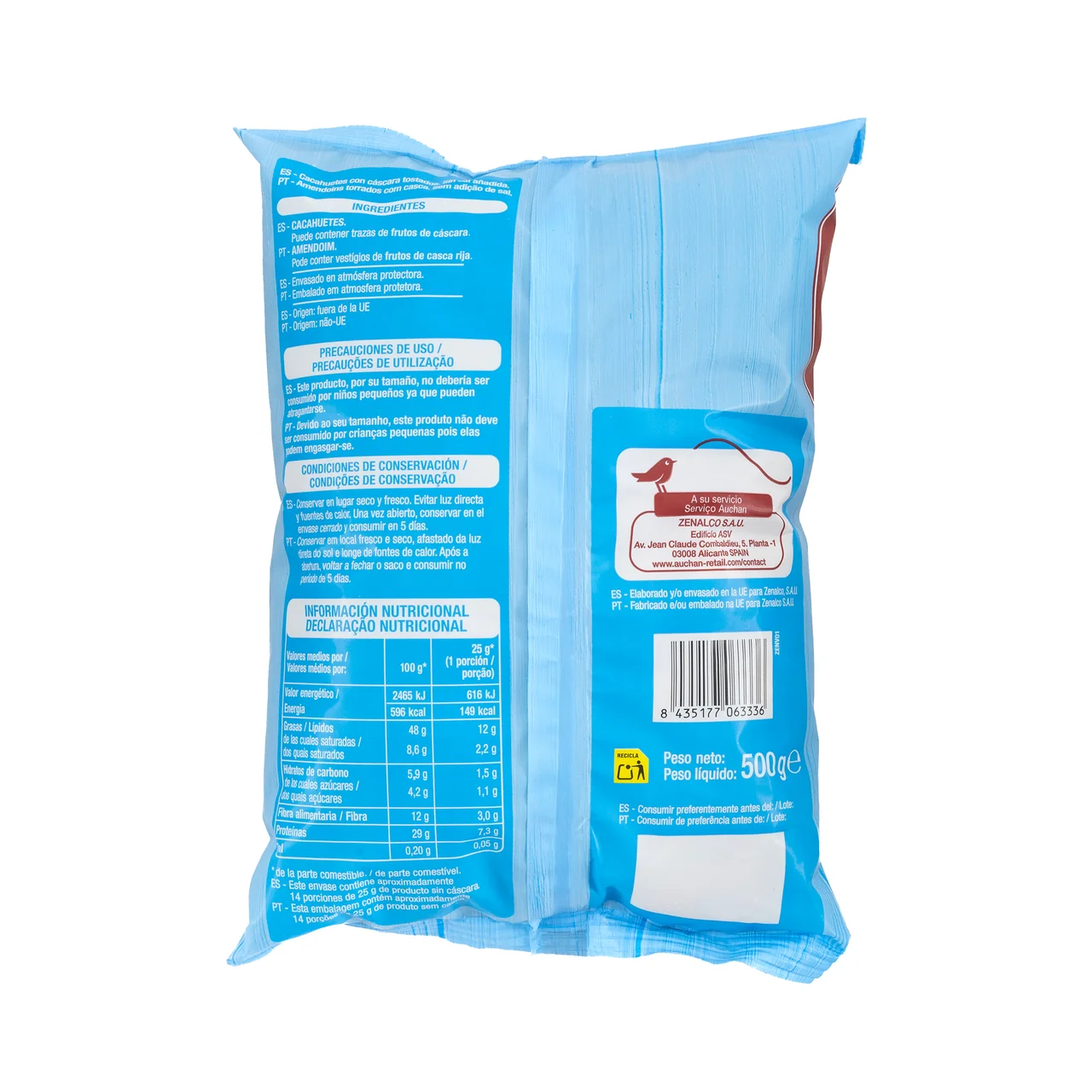 PRODUCTO ALCAMPO Cacahuetes con cáscara tostados sin sal añadida 500 g.