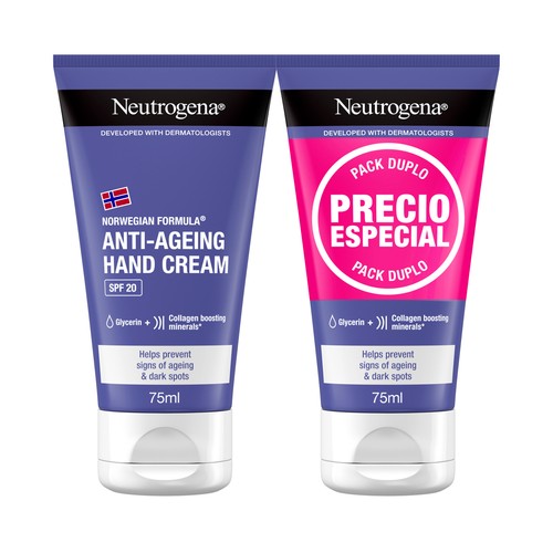 Crema de manos antiedad, para una elasticidad intensa NEUTRÓGENA 2 x 75 ml.