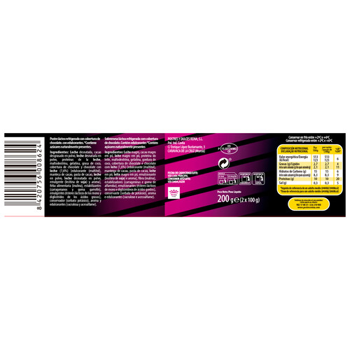 REINA Mousse de chocolate baja en grasa y con alto contenido en proteínas (10 g) REINA 2 x 100 g.