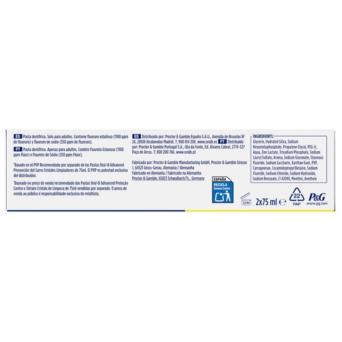 ORAL-B Advanced cristales limpiadores Pasta de dientes para el control del sarro, sabor hierbabuena 2 x 75 ml.