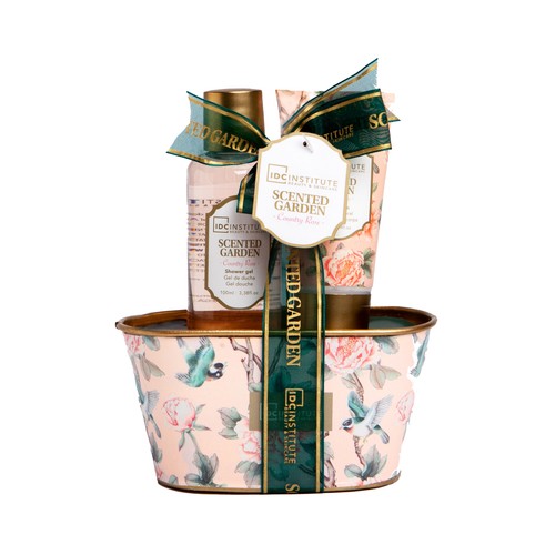 IDC INSTITUTE Scented garden Bañera estampada con gel de baño de 100 ml y loción corporal de 50 ml, ambos con aroma a rosas.