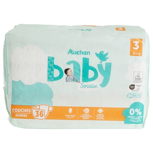 PRODUCTO ALCAMPO Baby sensitive Pañales talla 3 (4-9 kg) 36 uds.
