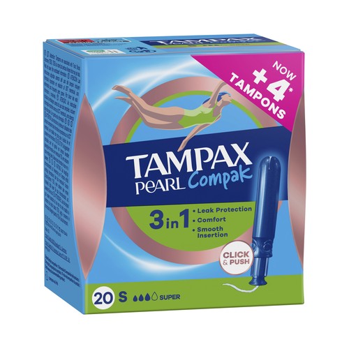 TAMPAX Pearl compak Tampones super con aplicador y sin perfume 20 uds.