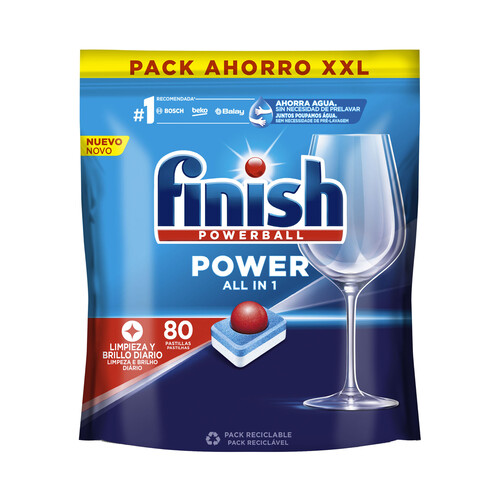 FINISH Detergente lavavajillas en pastillas Todo en 1 FINISH 80 uds. 1280 gr.