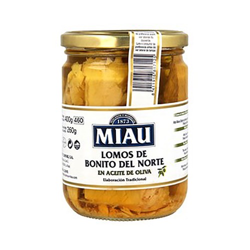 MIAU Bonito del Norte (lomos) en aceite de oliva frasco de 260 g.