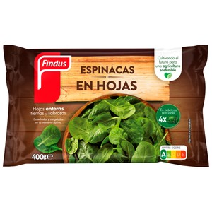 Imagen de FINDUS Espinacas en hojas enteras, cosechadas y congeladas en su momento óptimo 400 g.