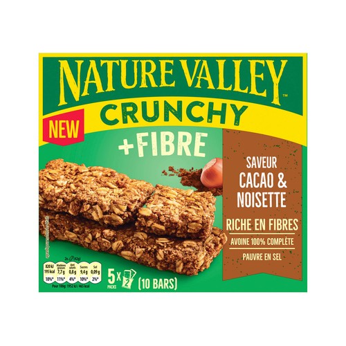 NATURE VALLEY Barrita cereal de fibra, cacao y avellana 5 uds x 42 g.