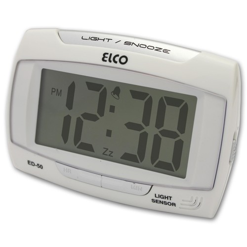 Despertador digital ELCO ED-50 con números grandes.