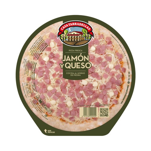 CASA TARRADELLAS Pizza fresca de jamón y queso cocida al horno de piedra CASA TARRADELLAS 405 g.