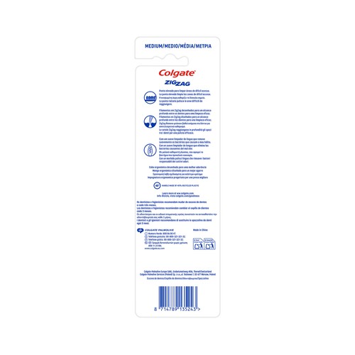 COLGATE Zigzag Cepillo de dientes medio, para una limpieza profunda 3 uds.