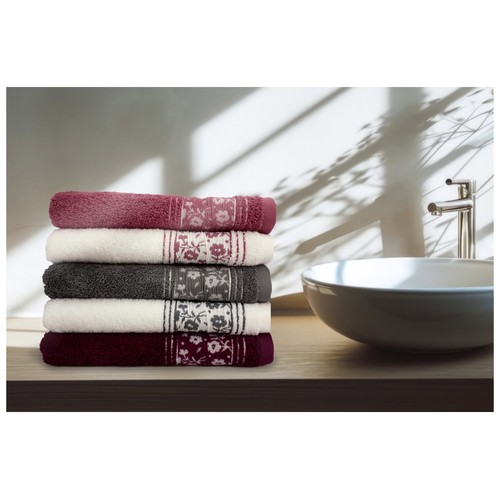 Toalla cenefa de ducha 450g/m², blanco con gris.