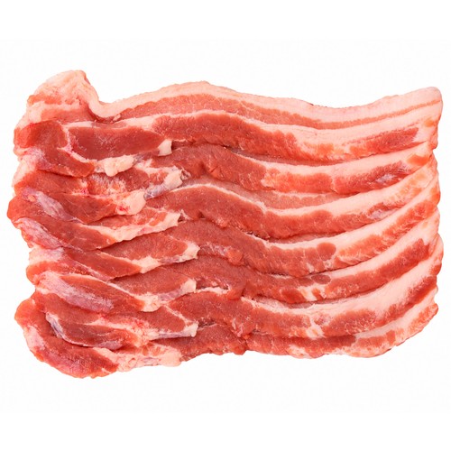 Panceta fresca de cerdo blanco cortada en filetes.