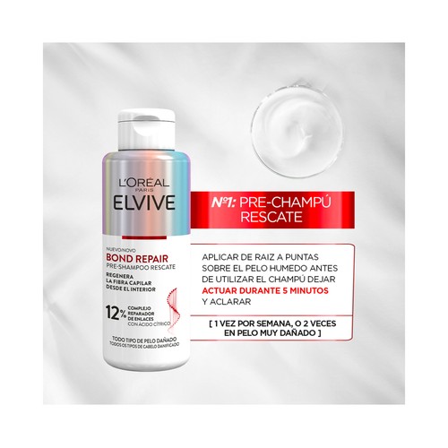 ELVIVE Pre-champú regenerador de la fibra capilar, para todo tipo de pelo dañado ELVIVE Bond repair de L´oréal 200 ml.