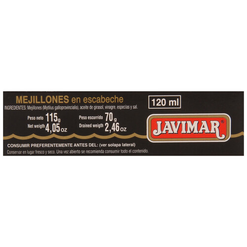 JAVIMAR Mejillones en escabeche 6/8 pzs 115 g.