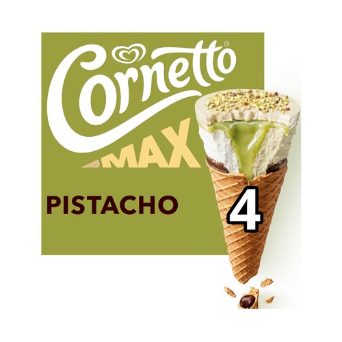 CORNETTO Max Cono de helado de pistacho y chocolate blanco 4 x 90 ml.