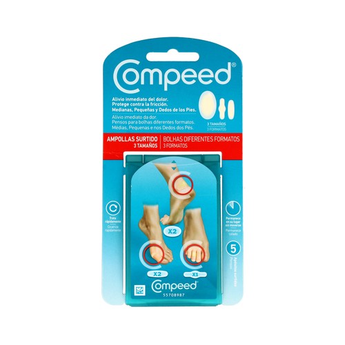 COMPEED Apósito antiampollas de diferentes tamaños (medianas, pequeñas y dedos) COMPEED 5 uds.