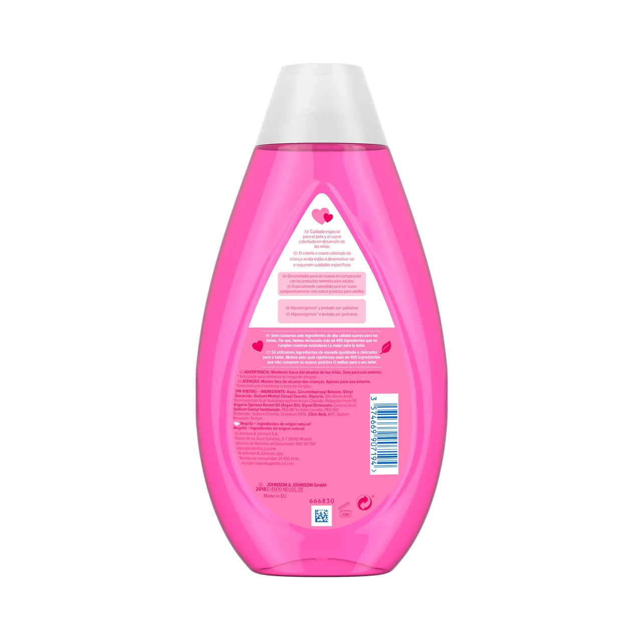 JOHNSON´S Gotas de brillo Champú infantil con aceite de Argán para un cabello suave y sedoso 500 ml.