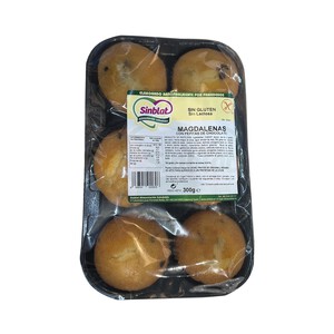 Imagen de SINBLAT Magdalenas con pepitas de chocolate sin gluten SINBLAT, 6 uds 300 g.