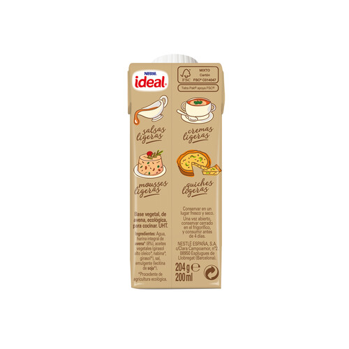 NESTLÉ Bese vegetal de avena para cocinar NESTLÉ IDEAL 200 ml.