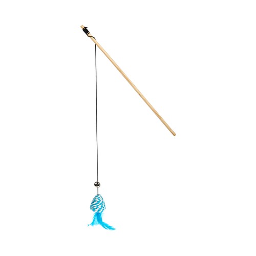 PRODUCTO ALCAMPO Juguete para gatos palo de madera de 39 cm con plumas.