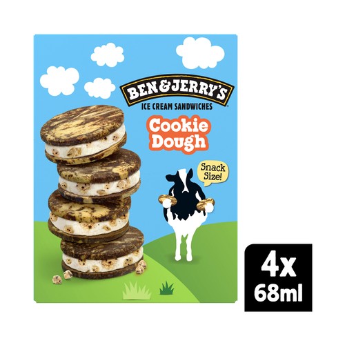 BEN & JERRY´S Cookie dough Sándwich de helado de vainilla con trocitos crujientes de masa de galleta 4 x 68 ml.