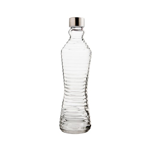 Botella de vidrio transparente 1l con relieve de rayas y tapón de rosca, QUID.