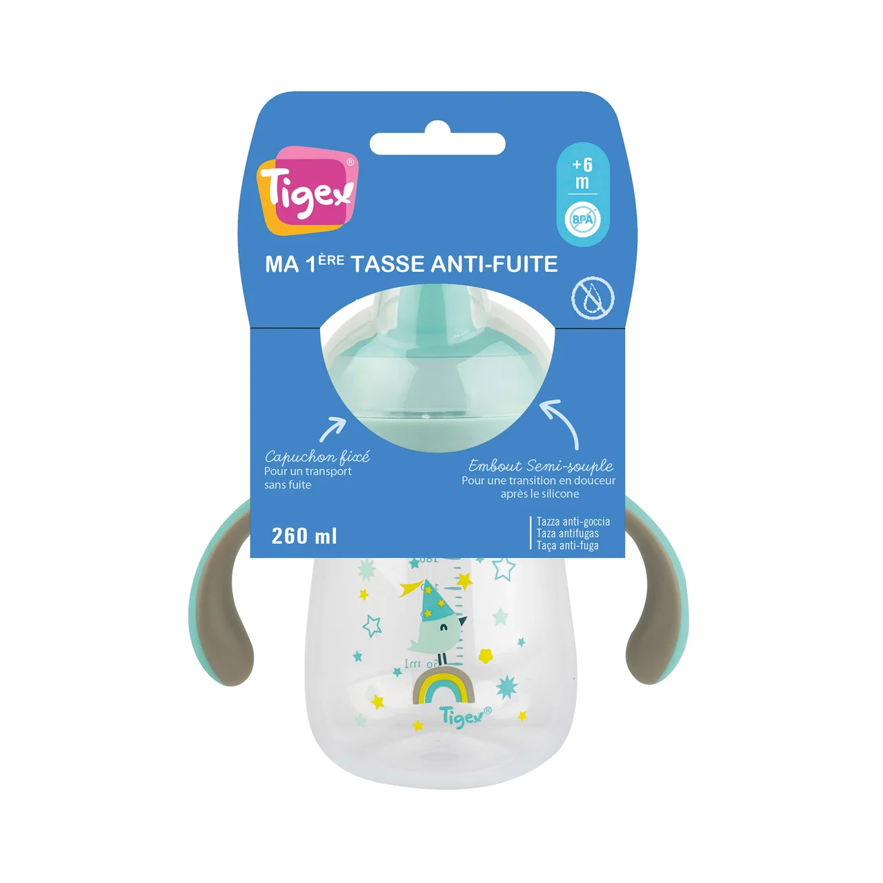 Taza antifugas con asas, para bebes de + de 6 meses.