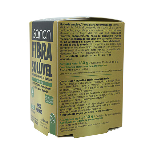 SANON Complemento alimenticio a base de fibra soluble de alta disolución SANON 30 sticks.