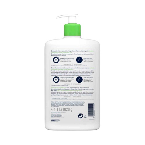CERAVE Gel limpiador hidrantante, para pieles normales a secas 1 l.