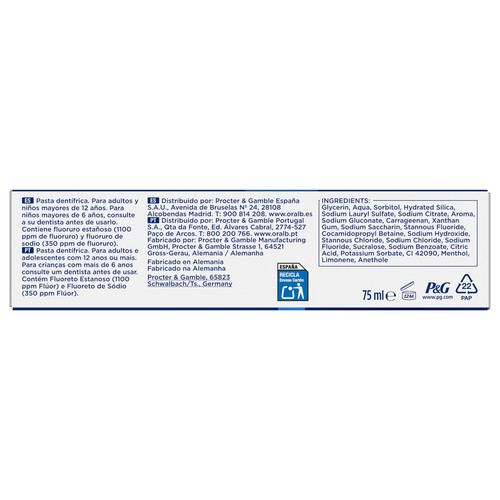 ORAL-B Advanced Pasta de dientes uso diario. reforzadora del esmalte sabor menta 75 ml.