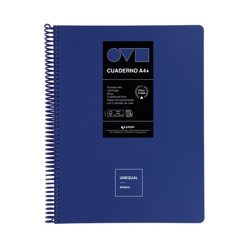 Cuaderno A4 120 hojas 90 gr 5x5 5 bandas Unequal Minimal surtido. GRAFOPLÁS