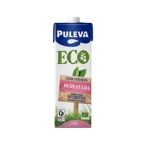 Leche desnatada de vacas con alimentación ecológica PULEVA Eco 1 l.