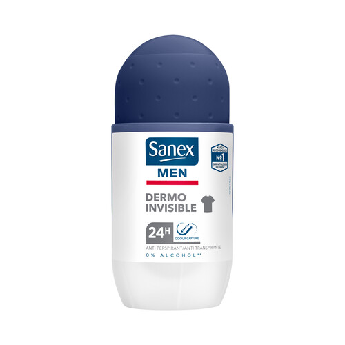 SANEX Desodorante roll on para hombre con protección anti transpirante de 24 horas SANEX Men dermo invisible 50 ml.