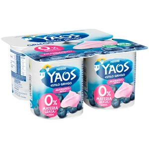 YAOS Yogur estilo griego con arándanos y con 0% materia grasa 4 x 115 g.