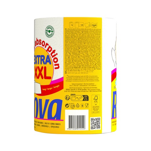 RENOVA Extra xxl Papel de cocina jumbo, extra absorvente 21.5 x 22.8 cm.