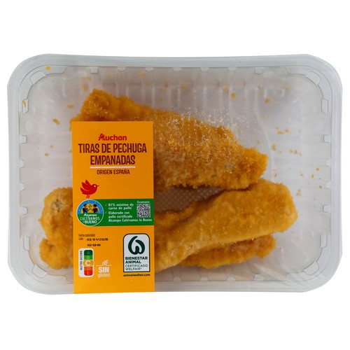 ALCAMPO CULTIVAMOS LO BUENO Bandeja con tiras empanadas de pechuga de pollo  400 g.