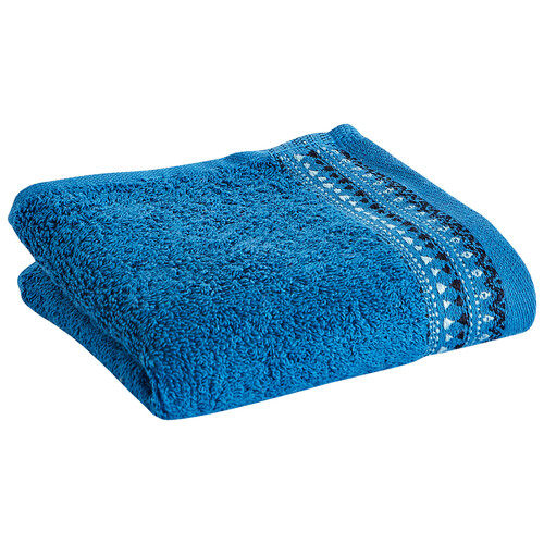 Toalla de tocador 100% algodón color azul con cenefa, 500g/m² ACTUEL.