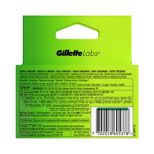 GILLETTE Labs Recambio de cuchillas de 5 hojas para maquinillas de afeitar 4 uds.