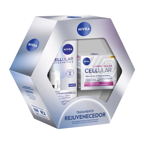 NIVEA Expert filler cellular Tratamiento rejuvenecedor con sérum facial y crema de día antiedad.
