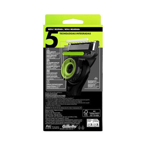 GILLETTE Labs neon ninght Maquinilla de afeitar con cabezal pivotante de 5 hojas + 2 recambios.