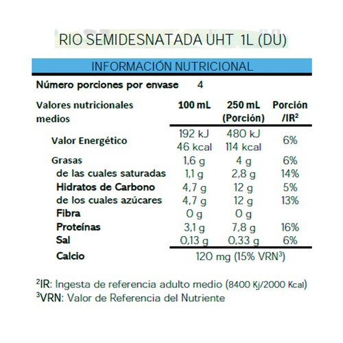 RÍO Leche semidesnatada de vaca de origen español 6x1 l.