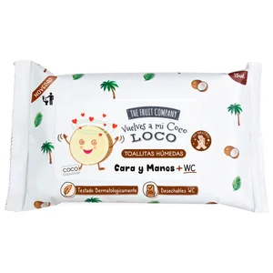 THE FRUIT COMPANY Toallitas humedas con aroma a coco, para la limpieza de cara. manos y WC 15 uds.