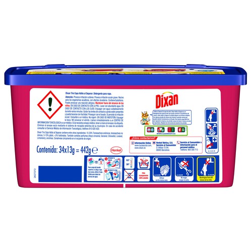 DIXAN Detergente en cápsulas adiós al separar DIXAN 34 dosis