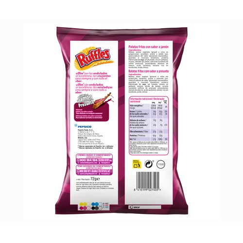 RUFFLES Patatas fritas con sabor a jamón 72 gr.