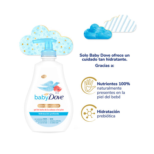 DOVE Gel de baño de la cabeza a los pies, con acción hidratación profunda DOVE Baby 400 ml.