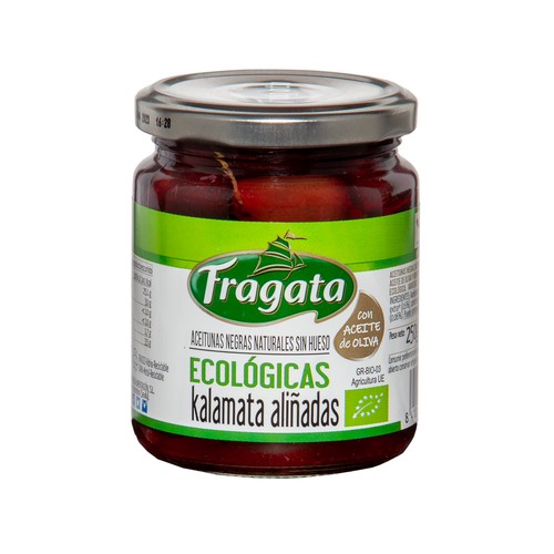 Aceitunas negras naturales sin hueso aliñadas, Kalamata, ecológicas FRAGATA 130 g.