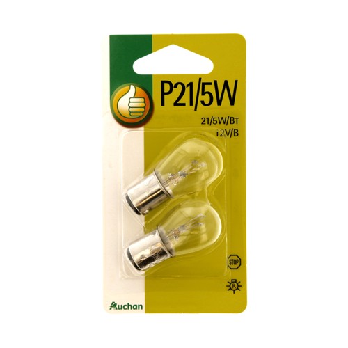 Lote de 2 bombillas para automovil, tipo P21/5W, 12V/B y potencia de 5W, PRODUCTO ECONÓMICO ALCAMPO.