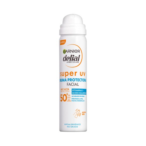 DELIAL Super uv Bruma solar facial con acción hidratante y factor de protección 50 (muy alto) 75 ml.