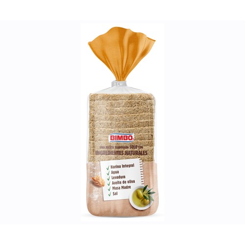 BIMBO Pan de molde sin corteza integral 450 g.